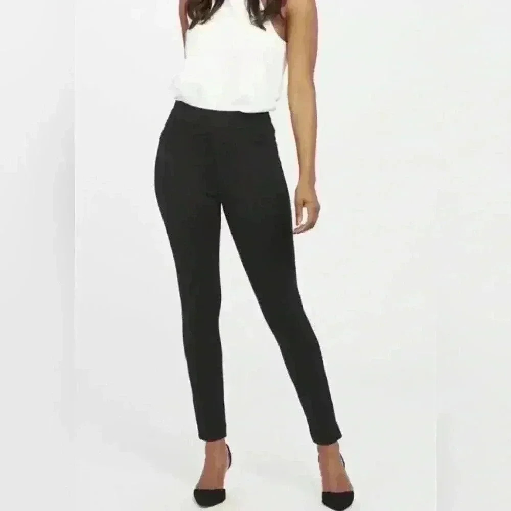 Spanx Women’s Black Rayon Elastic Straight Leg Pants Size L - Picture 7 of 8